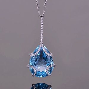Blue Topaz Pear Cut Pendant Necklace
